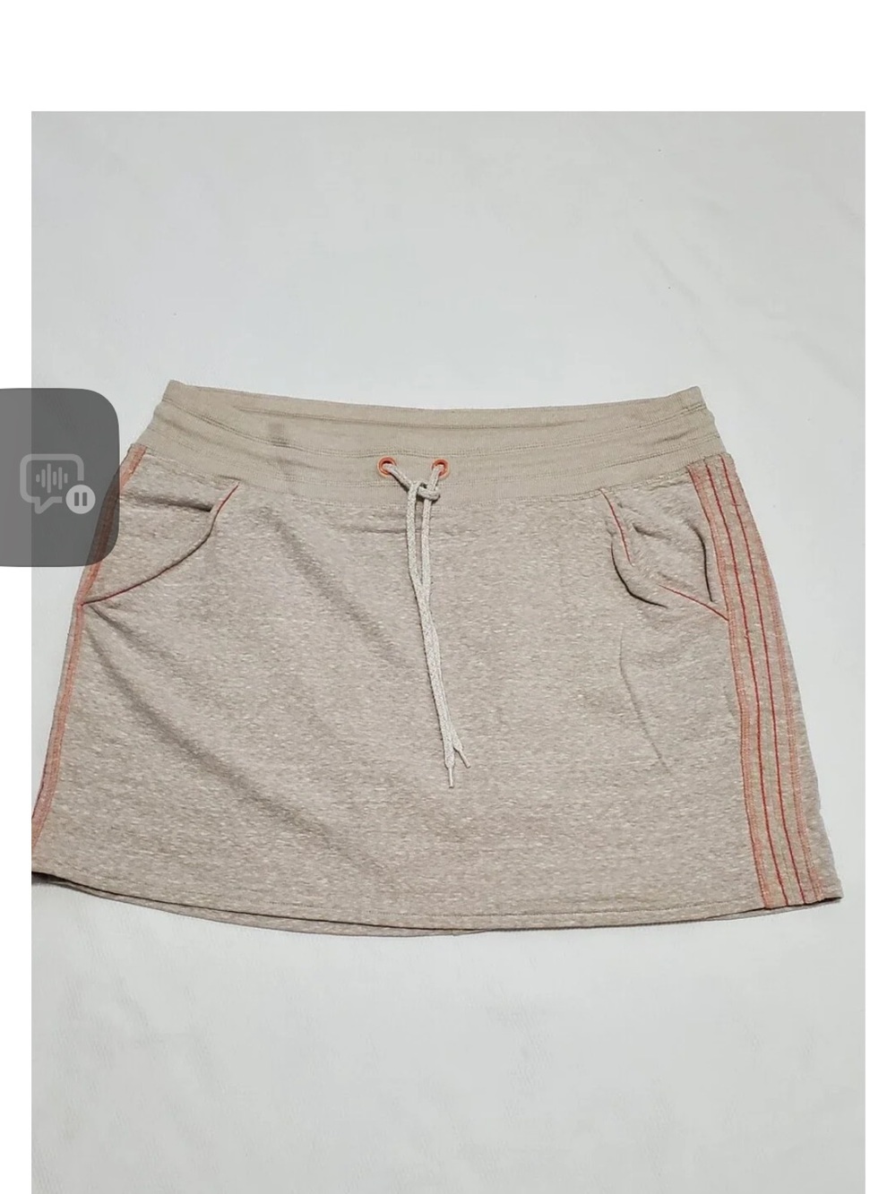 Athleta Heather Beige Mini Skirt with Coral Stripe Trim